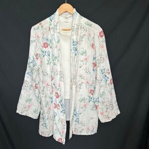 Bella Umbra Open Front Jacket 100% Linen Floral Lightweight Italy Pastel Size XL